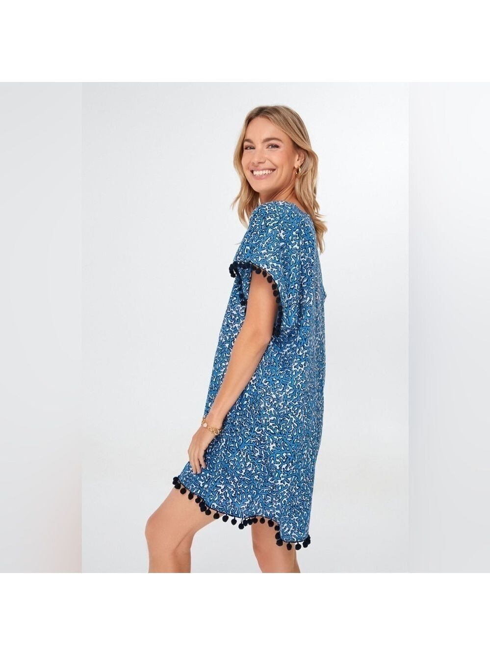 Tuckernuck Beach Dress Indigo Onyx Coral Caftan XS Small